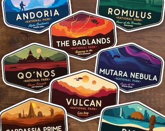 Retro Sci-Fi Planet Travel Stickers, Waterproof Space National Park Decals, Adventure Galaxy Gift, Space Explorer Sticker Set