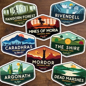 Waterdichte stickers Fantasy National Park, avontuurlijke vinylstickers voor fantasyliefhebbers, mystieke landschappen, tabletop-RPG's en natuurliefhebbers