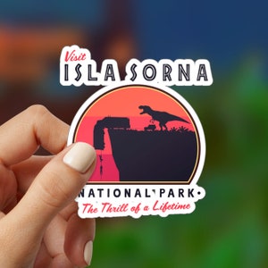Naklejka Jurassic Park, Naklejka Jurassic Park Isla Sorna, Naklejka Visit Isla Sorna National Park, T-Rex, Dinozaur, Pomysł na prezent Jurassic Park