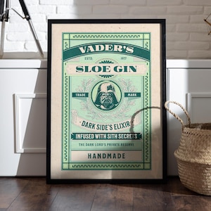 Vader&#39;s Sloe Jin Poster, Star Wars Posters, Art Prints, Star Wars Wall Art, Star Wars Advert Art, Vintage Star Wars Art, Darth Vader Poster