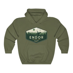 Star Wars Hoodie, Endor National Park Hoodie, Star Wars Geek Parody Hoodie, Endor Hoodie, Unisex, Skywalker, Star Wars Gift, Sweatshirt Military Green