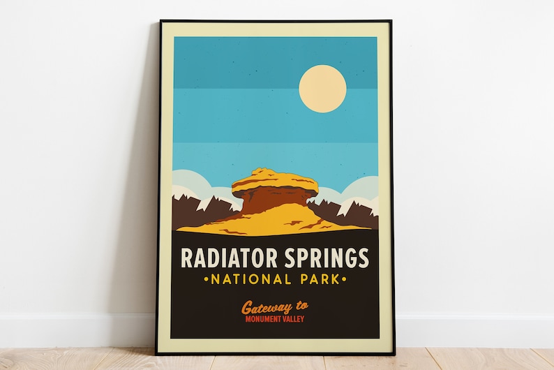 Disney National Park Posters, Disney Posters, Disney Location Posters, Disney Travel Posters, Paradise Falls, Pride Rock, Disney Wall Art Radiator Springs