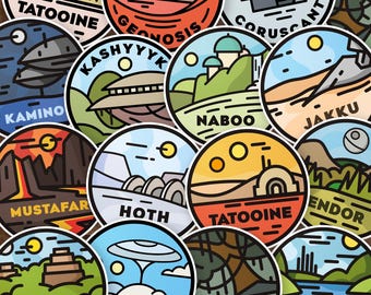 Star Wars Planet Stickers: Weatherproof Vinyl Decals - Tatooine, Hoth, Naboo