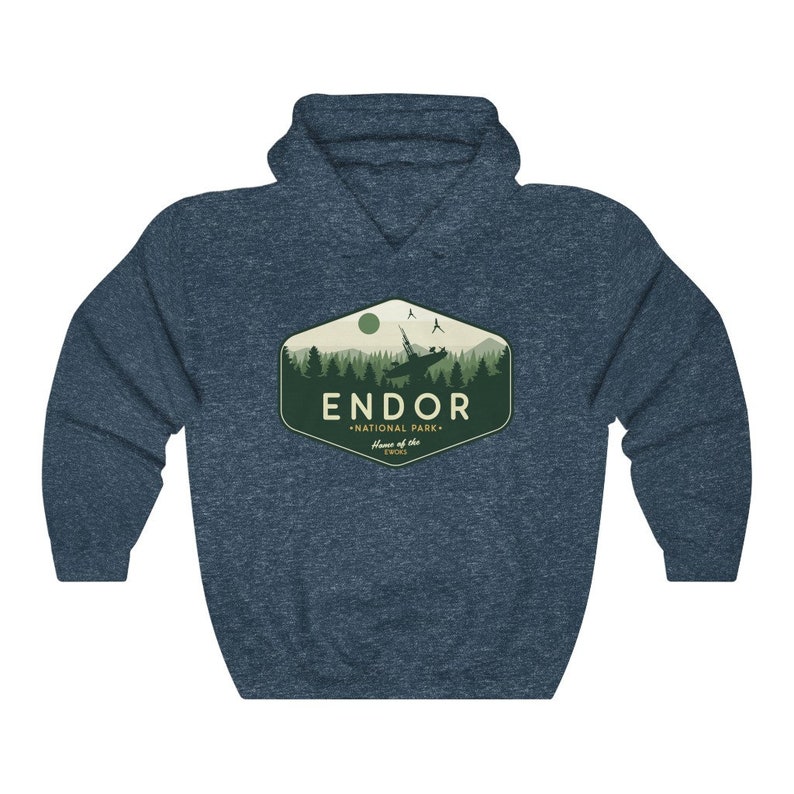Star Wars Hoodie, Endor National Park Hoodie, Star Wars Geek Parody Hoodie, Endor Hoodie, Unisex, Skywalker, Star Wars Gift, Sweatshirt Heather Navy