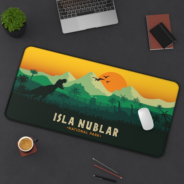 Jurassic Park Desk Mat, Isla Nublar Desk Mat, Jurassic Park Mouse Pad, Jurassic World Gaming Desk Pad, Sizes "9x8"/"12x18"/12"x22"/"31x15.5"