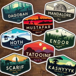 Star Wars-planeten reizen waterdichte stickers, Star Wars-stickers, Tatooine, Endor, Hoth, Mustafar, Mandalore, Kashyyyk, Star Wars-cadeau