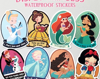 Disney Princess Stickers – Waterproof Vinyl Decals of Ariel, Belle, Elsa, Moana & More – Laptop, Water Bottle, Scrapbook, Gift Set