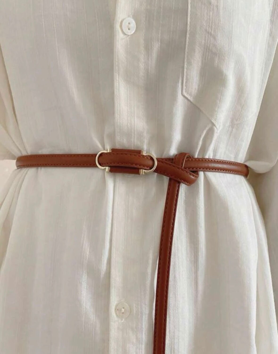 Brown Tie Knot Belt Skinny Belt Pu Leather Dainty Belt - Etsy