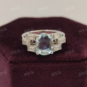 1920s Vintage 2.10ct Aquamarine engagement ring in 925 sterling silver,aquamarine ring,art deco ring,gift for her,rings for women,art deco