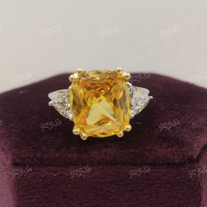 2.50 ct yellow cushion cut engagement ring in 925 sterling silver,cushion cut wedding ring,three stone ring,solitaire ring,rings for women