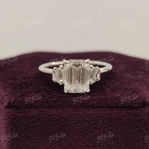2.30ct white Emerald Cut moissanite engagement wedding ring in 925 sterling silver,Three stone ring, art deco ring, rings for women, gifts