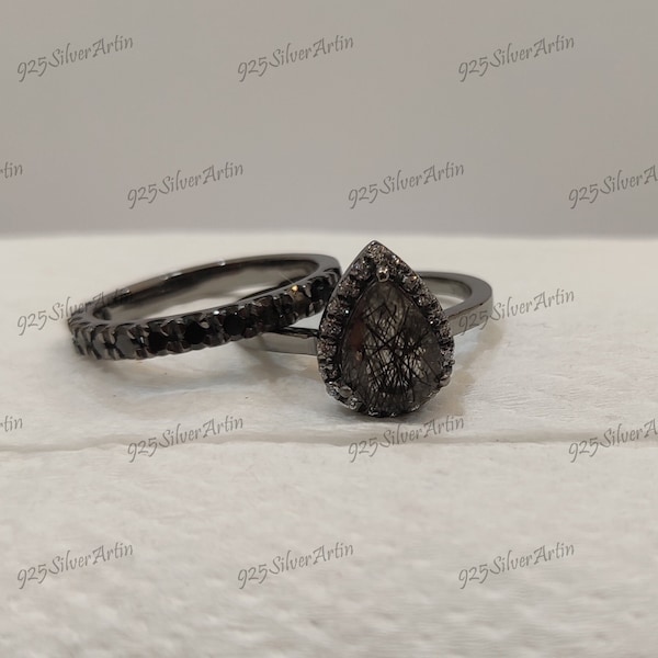 Anillo de compromiso de 2,20 quilates con corte de pera y sal y pimienta en plata de ley 925. Anillo de sal y pimienta, anillo de novia, regalo.