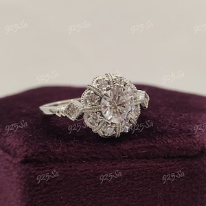1930s Vintage 2.30ct white Round Cut Diamond engagement wedding ring in 925 sterling silver,antique engagement rings,art deco ring,halo ring