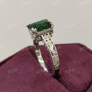 1930s Vintage 2.30ct green radiant Cut Diamond engagement wedding ring in 925 sterling silver,antique engagement rings,art deco ring,gifts