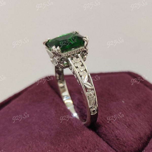 1930s Vintage 2.30ct green radiant Cut Diamond engagement wedding ring in 925 sterling silver,antique engagement rings,art deco ring,gifts