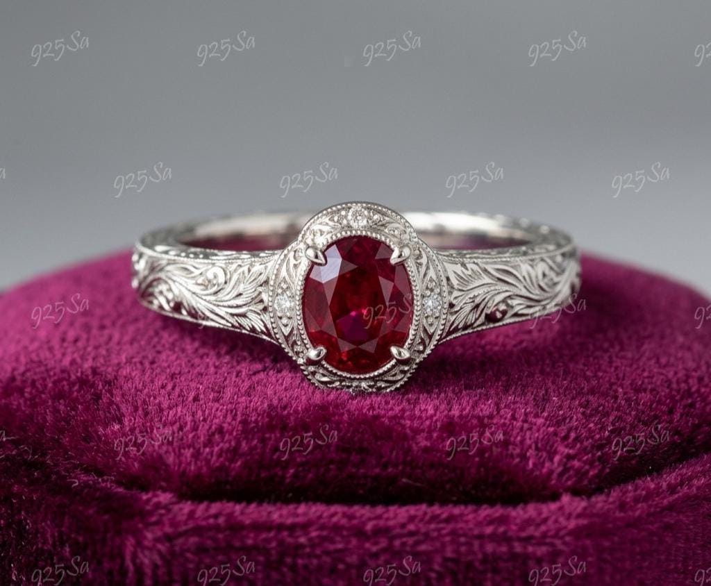 925 Sterling Silver Ruby and Diamond Ring - Etsy