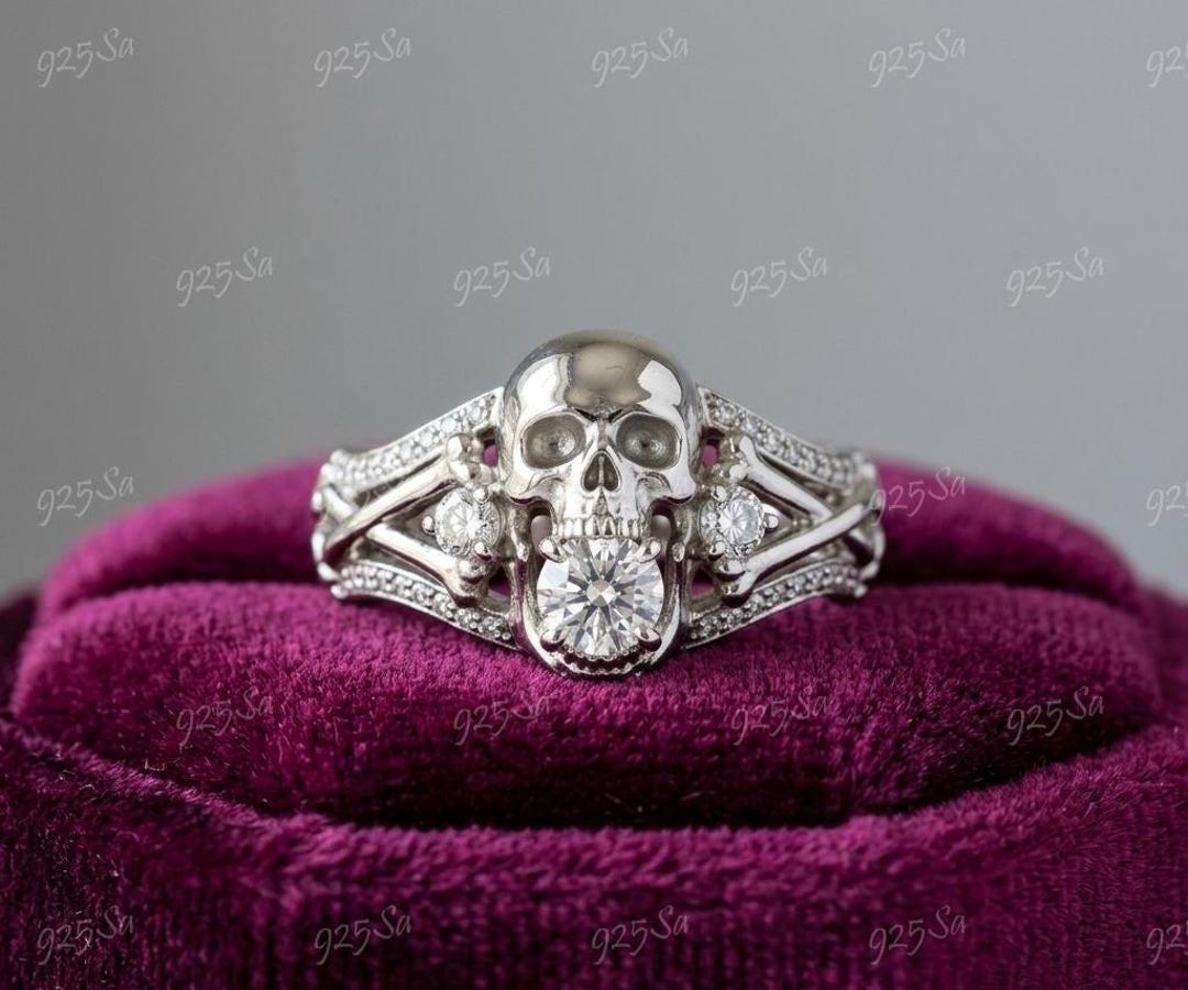 Skull Ring / Sterling Silver Skull Ring / Moissanite Ring / Rings ...