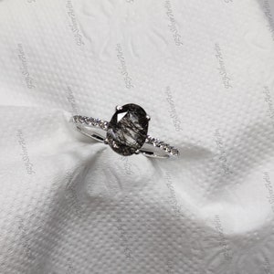 2.00 carat salt and pepper Oval cut diamond engagement wedding ring in 925 sterling silver, salt and peppr ring, Oval engagement ring, gifts