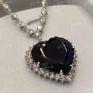 Heart of the ocean, titanic blue sapphire heart necklace in 925 sterling silver,anniversary gift,titanic heart necklace,necklaces for women