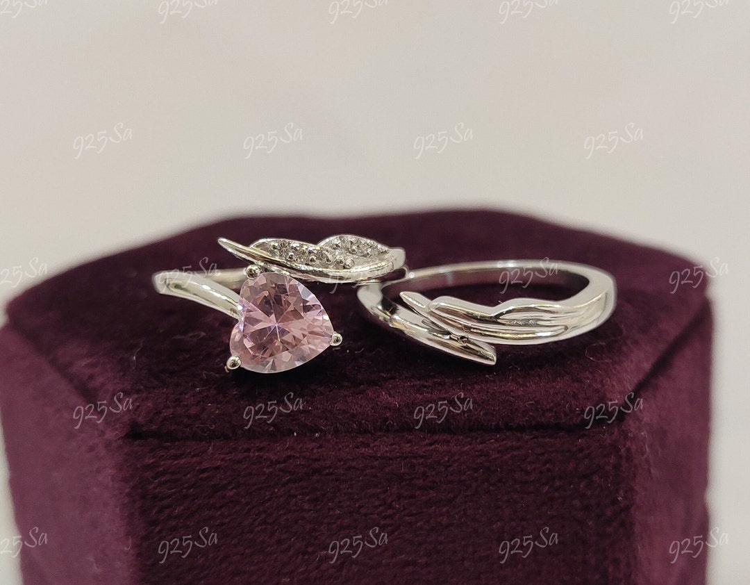 2.20ct Pink Heart Cut Engagement Wedding Ring Set in 925 Sterling ...