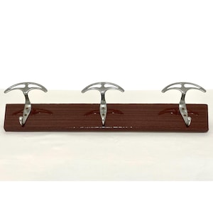 Wall coat rack in metal wood and vinyl | vintage 60s | 3 hooks