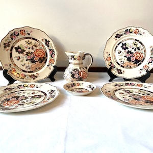 Mason&#39;s English Pottery - Patent Ironstone | 4 plates, 1 bowl, 1 jug