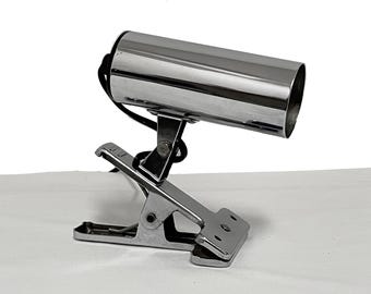 Clip-on Desk Lamp in Chromed Metal Vintage 1970s Made in Italy Designed by Targetti Italian Design with Original Mark