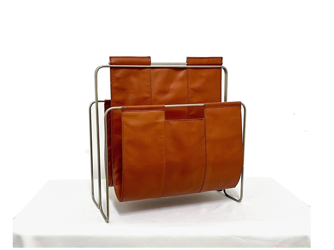 Vintage Magazine Rack | 60s | in Leather and Metal - Etsy