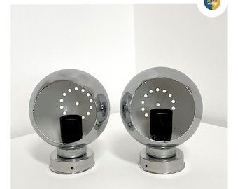 Pair of vintage chrome wall sconces, space age style, 60s-70s, produced and designed by Goffredo Reggiani, Eyeball