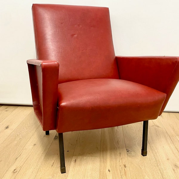 Fauteuil vintage des années 60 | rouge foncé | en tissu skaï ou éco-cuir