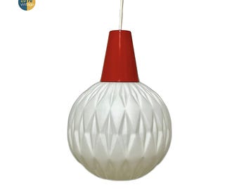 Suspension vintage des années 70 en verre opalin blanc, design italien lustre minimaliste