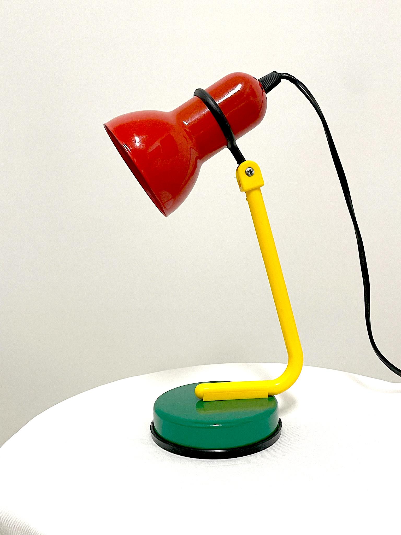 Vintage 90s Table Lamp in Enamelled Metal in Green Yellow Red