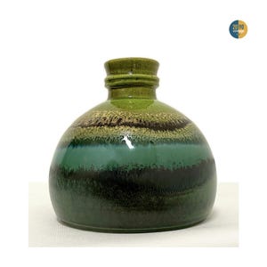 Vintage ceramic vase, West Germany pottery, green an blue ceramic glazed, produced by the German company Steuler Keramik, 60s