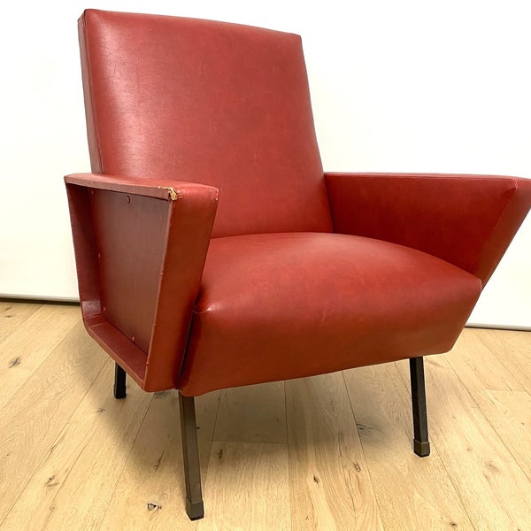 Vintage 60er Jahre Sessel | dunkelrot | aus Skai-Stoff oder Öko-Leder