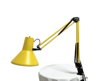 Yellow clamp lamp | architect's | design by HCF Denmark | vintage | 1980s