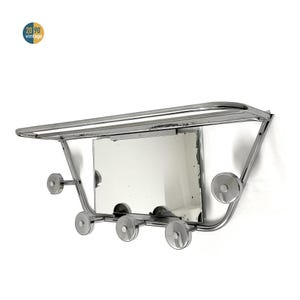 Vintage wall-mounted coat rack with hat shelf and mirror, made in Italy in the 1960s, steel, 5 hooks