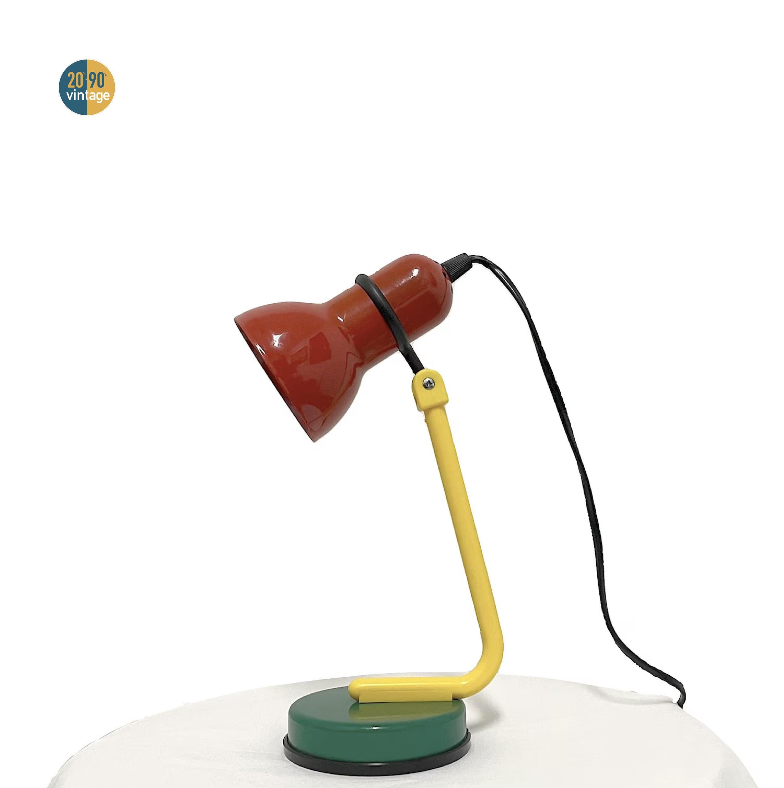 Vintage 90s Table Lamp in Enamelled Metal in Green Yellow Red