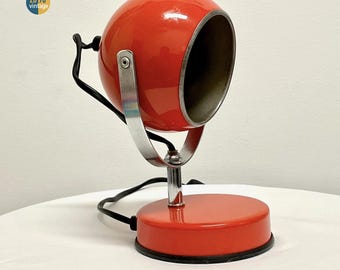 Vintage red bedside lamp in a 1970s Space Age style designed by Veneta Lumi