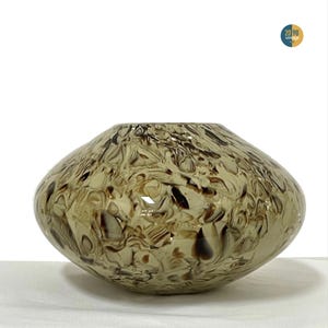 Vintage Murano Glass Vase with Spotted Effect, Flattened Disk Shape, Made in Italy in the 1970s, Decorative Centerpiece