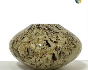 Vintage Murano Glass Vase with Spotted Effect, Flattened Disk Shape, Made in Italy in the 1970s, Decorative Centerpiece
