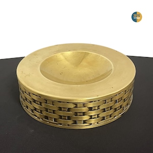 Cenicero o bolsillo vacío de latón estilo Hollywood Regency, diseño italiano de los años 70, redondo con patrón entrelazado