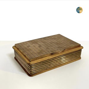 Scatola portasigari da tavolo vintage realizzata a mano in legno e rame negli anni 50, design essenziale ed elegante del periodo Mid-Century