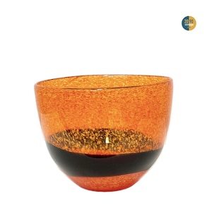 Vintage Murano Glass Centerpiece Vase, made in Italy from 70s, handcrafted in bright orange and black colors, good housewarming gift idea