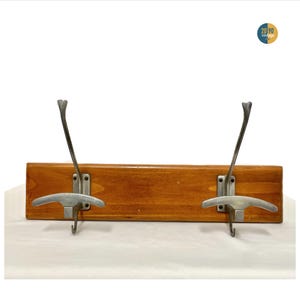 Vintage Wall Coat Rack Made in Cherry Wood and Two Metal Hook, Italian design from 1950s, Perfect for Entryway Organization