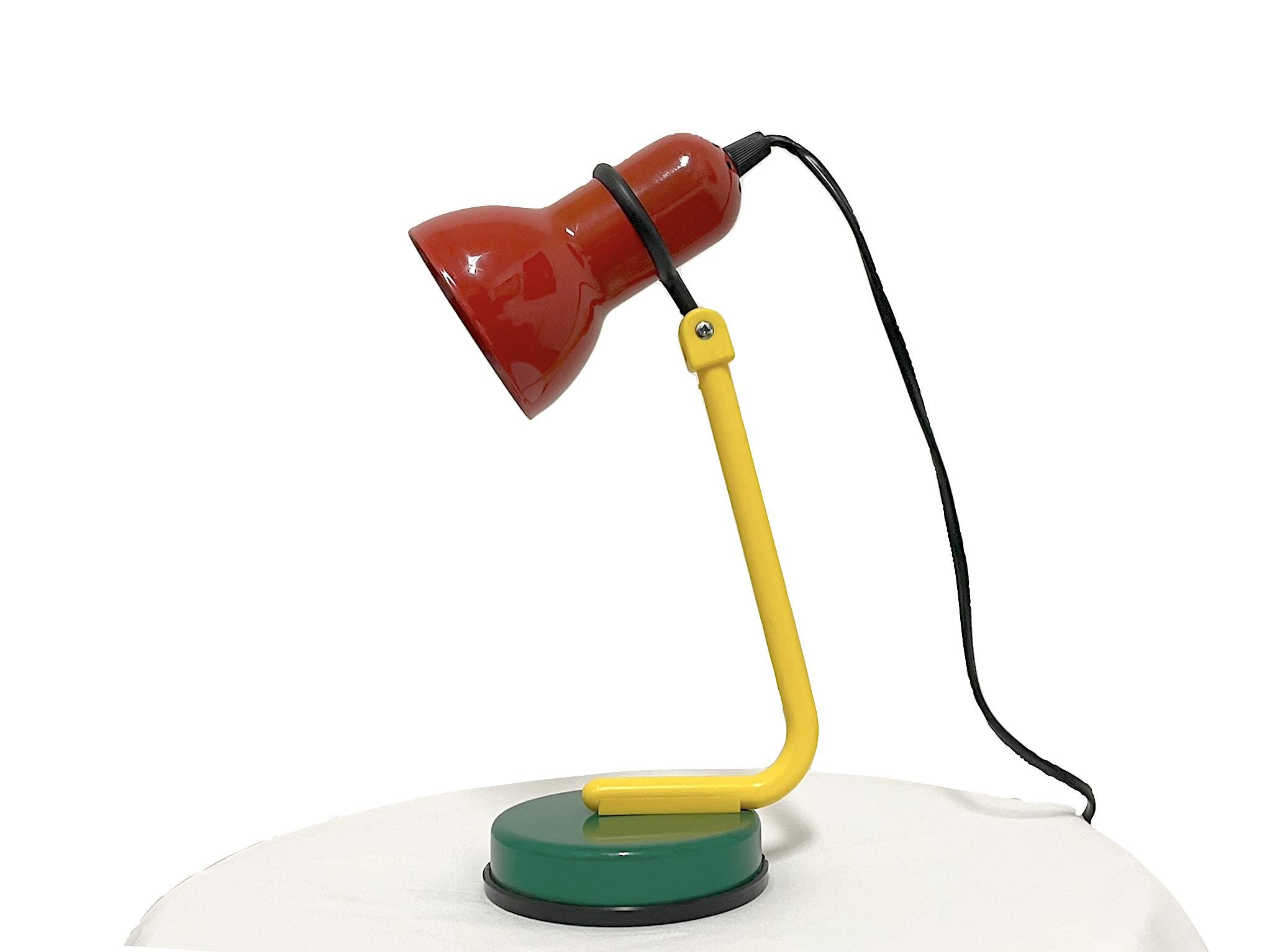 Vintage 90s Table Lamp in Enamelled Metal in Green Yellow Red