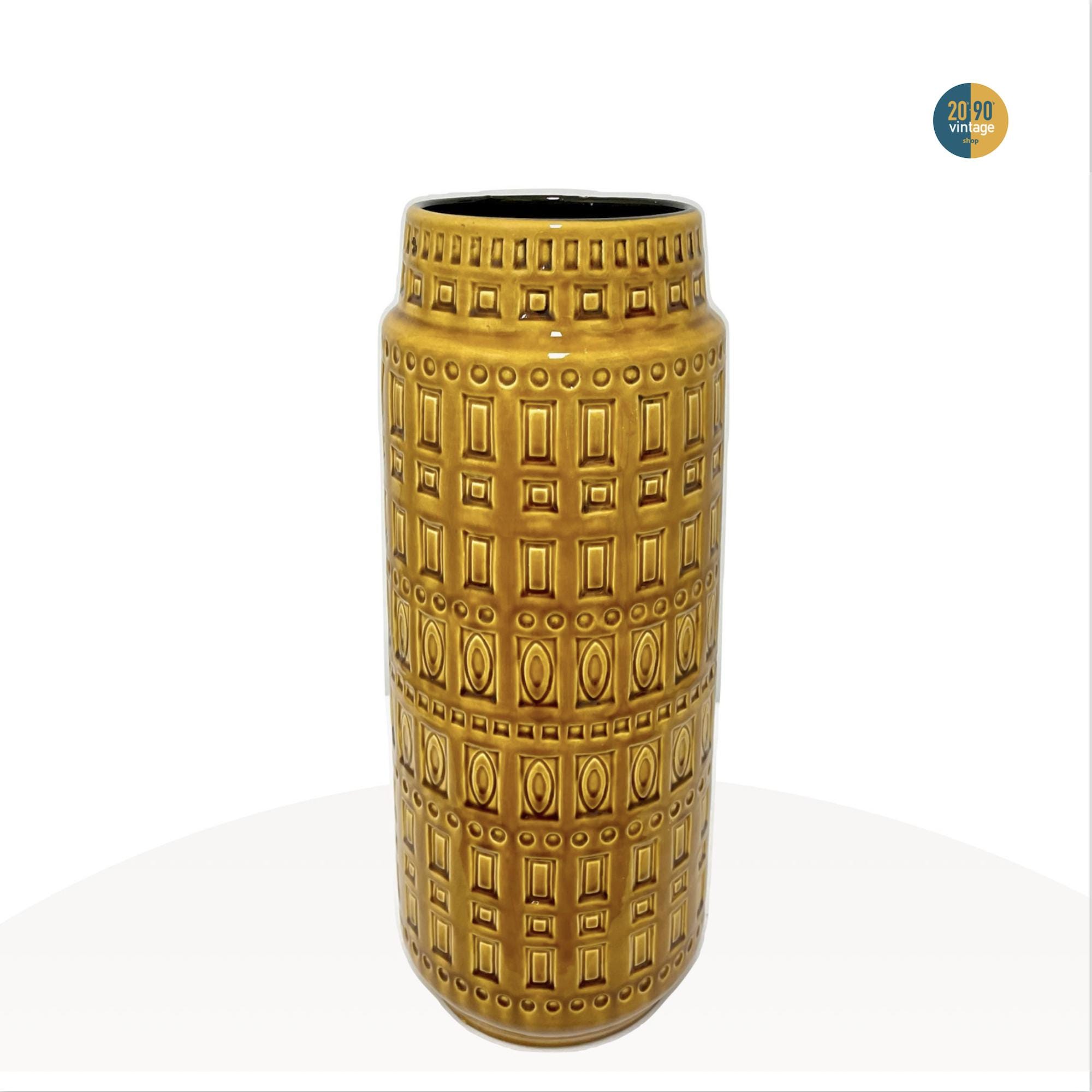 Tall Glazed Ceramic Vase, Vintage Made in the 70s by the German Company Scheurich, West Germany with authentic brand