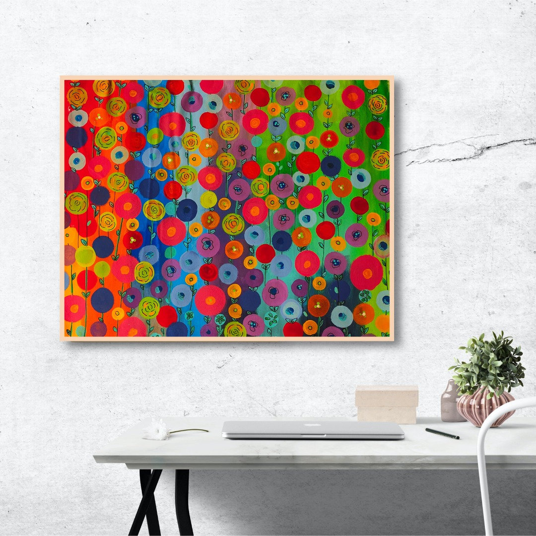 Original Acrylic on Fabric Hand Painted Abstract Flowers Etsy UK