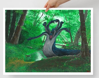 Hydra Painting Poster, Fantasy wall art, Hydra Art print, Mythical creature art, Mythology wall decor, Fantasy room decor