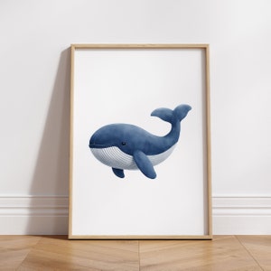 Whale Nursery Wall Art - Printable Digital Download, Baby Animal Decor, Kids Room Poster, Watercolor Nursery Printable, Bedroom Poster, Sea