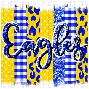 Eagles - Glitter Plaid Gingham Leopard - Sports School Team Blue Yellow White Paint Brushstrokes Digital Download Instant PNG File